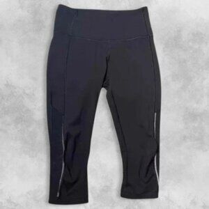 Lululemon Clam Diggers Leggings High Rise Cropped Length Mesh Fabric Black W 4